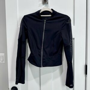 ALO Yoga Black Mesh-Panel Bomber Jacket